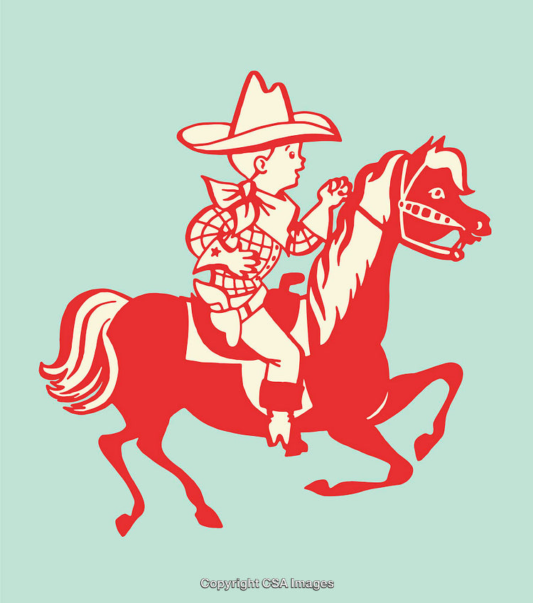 Vintage Style Cowboy Illustration of a Young Rider on a Horse