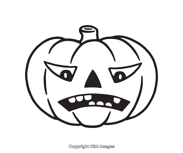 Black and White Line Art of Scary Halloween Pumpkin Face Illustration