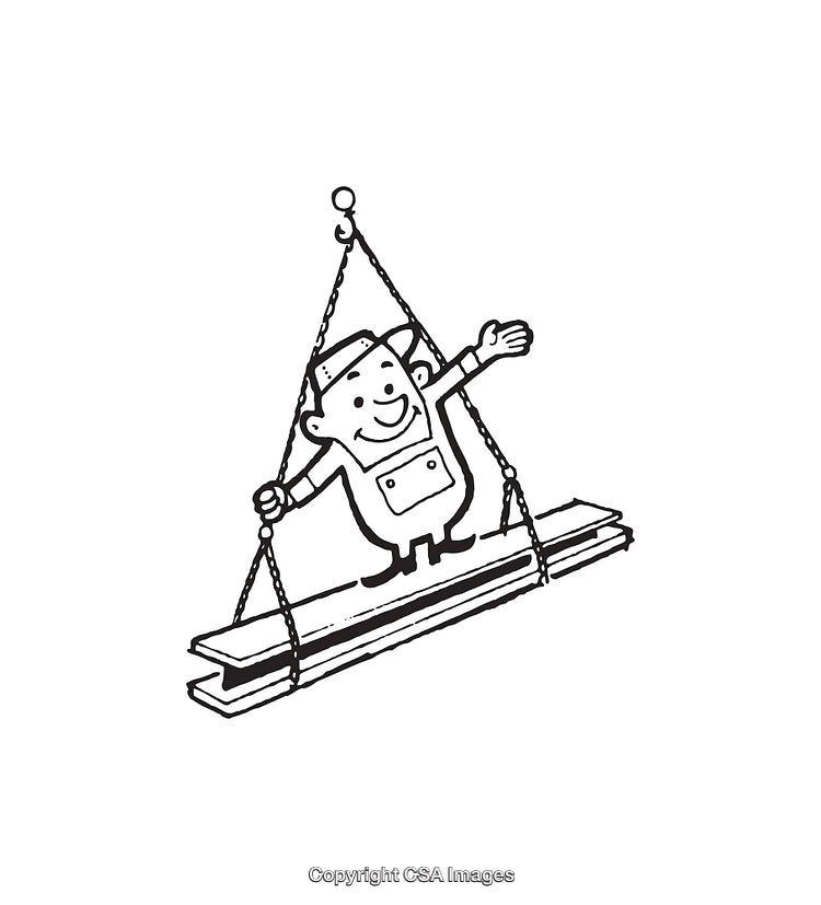 Playful Cartoon Character Riding Construction Material in Line Drawing Style