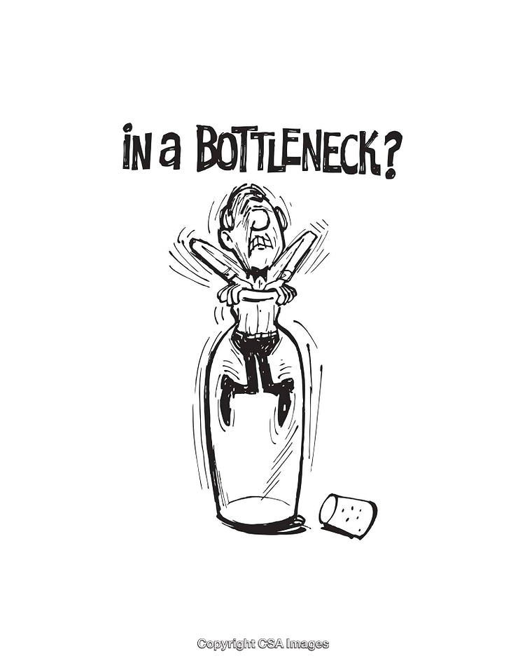 Hand-Drawn Illustration of Person in a Bottle Representing Bottleneck Challenges