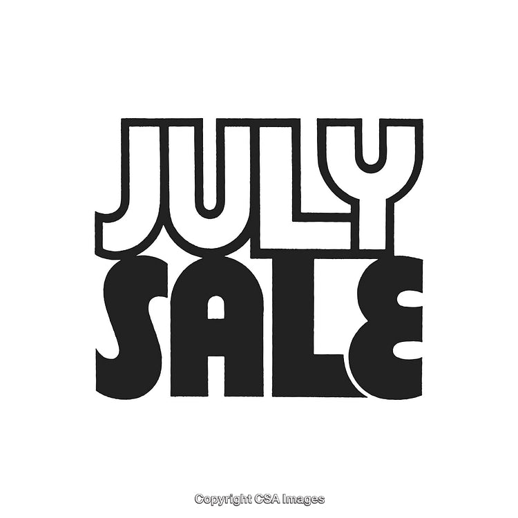 Bold Black and White Design Featuring July Sale Text Graphic