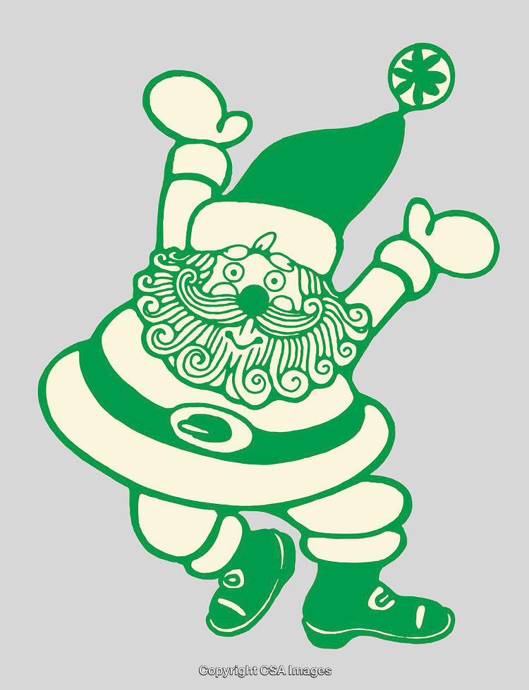 Festive Green Santa in Playful Pose Line Art Illustration