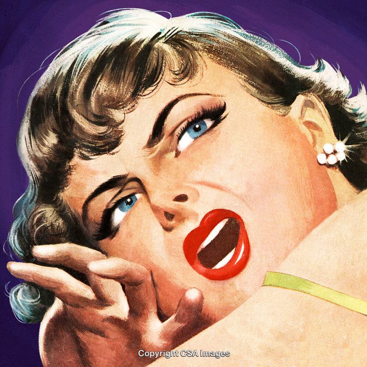 Vintage Art of Surprised Woman with Dramatic Expression and Red Lips
