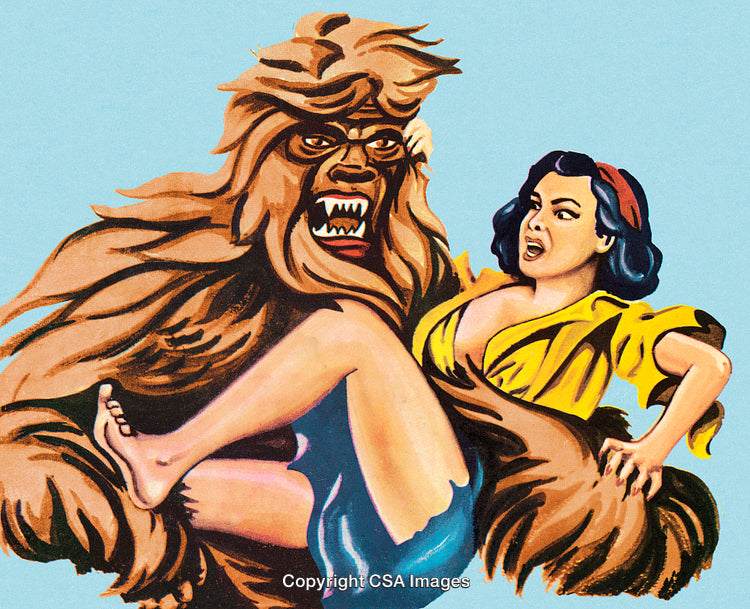 Vintage Illustration Depicting a Dramatic Encounter Between a Woman and a Beast