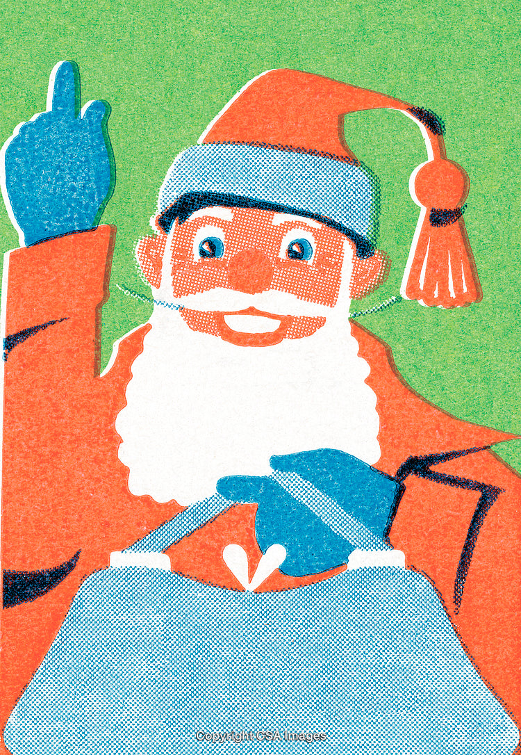 Vintage Illustration of Santa Claus Carrying a Bag in Festive Colors