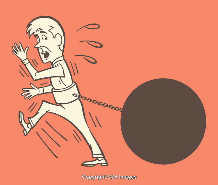 Man Chained to Ball Illustrating Concept of Burden or Limitation