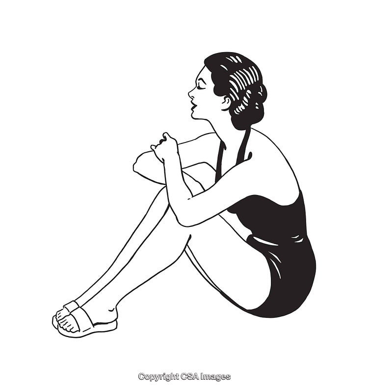 Elegant Line Art of Woman Sitting in Relaxed Pose in Swimsuit