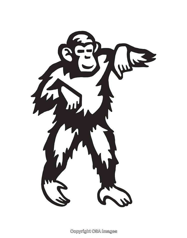 Black And White Cartoon Illustration of Dancing Monkey