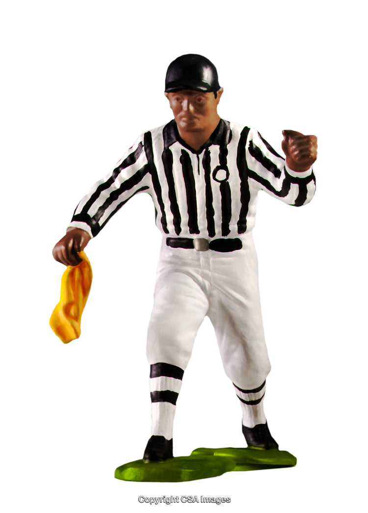 Plastic Referee Figurine Holding Yellow Flag in Sports Action Pose
