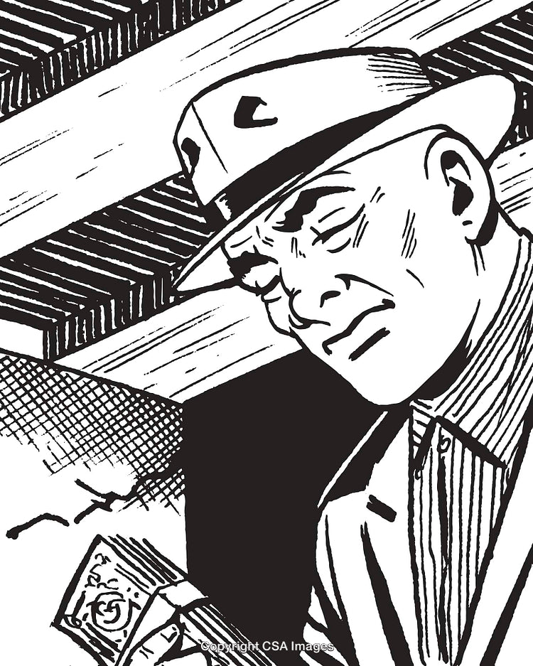 Retro Detective Illustration Depicting Suspense in a Noir Black and White Style