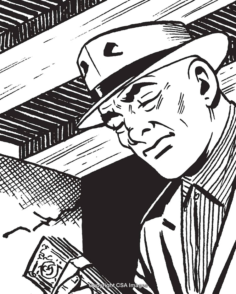 Retro Detective Illustration Depicting Suspense in a Noir Black and White Style