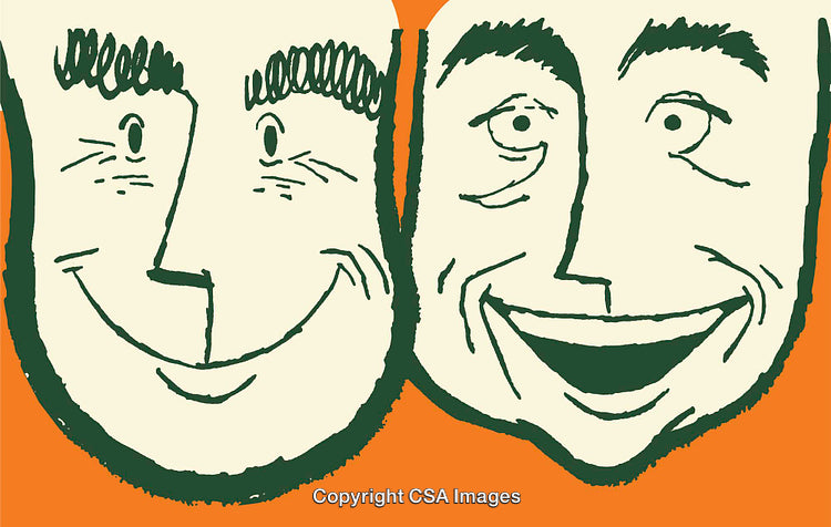 Colorful Line Art Illustration of Two Smiling Faces with Cheerful Expressions