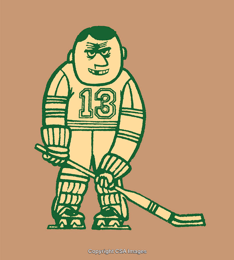 Whimsical Hockey Player Illustration in Green and Yellow Artistic Style