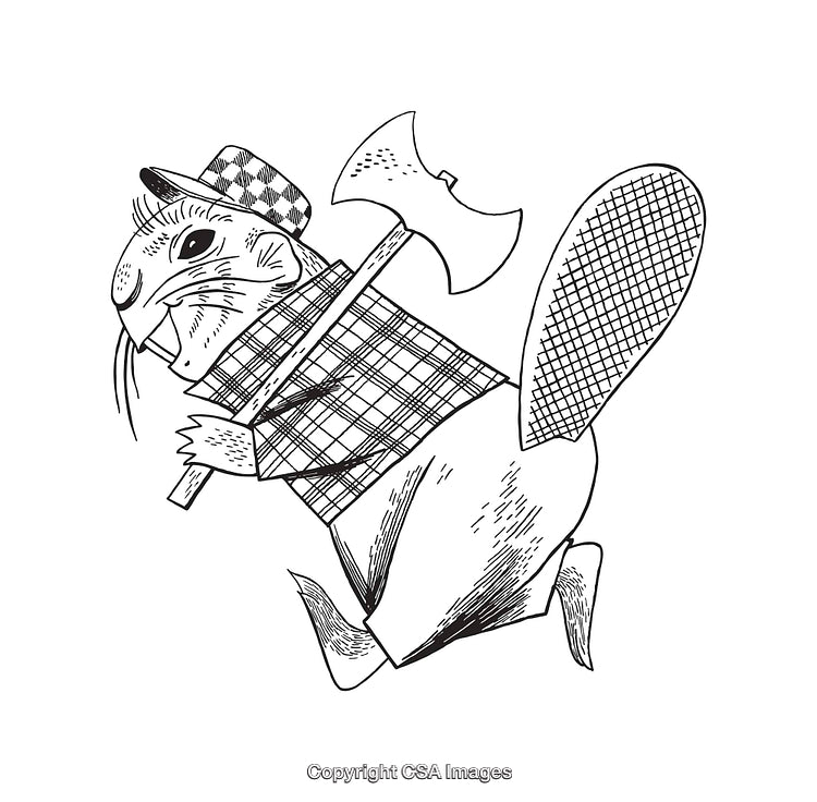 Illustration of a Beaver Wearing Flannel and Holding an Axe
