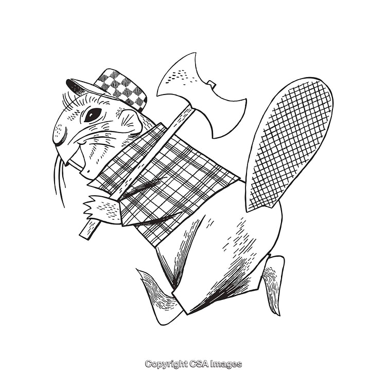 Illustration of a Beaver Wearing Flannel and Holding an Axe