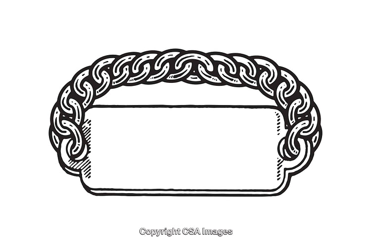 Detailed Black and White Line Art Illustration of a Chain Ornament