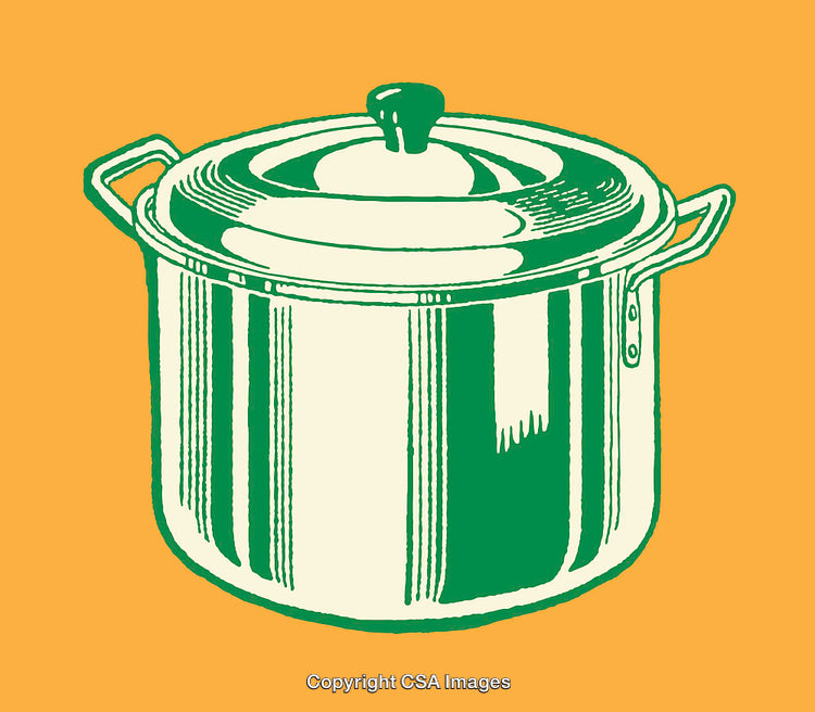 Classic Green Line Art of Cooking Pot on Orange Background