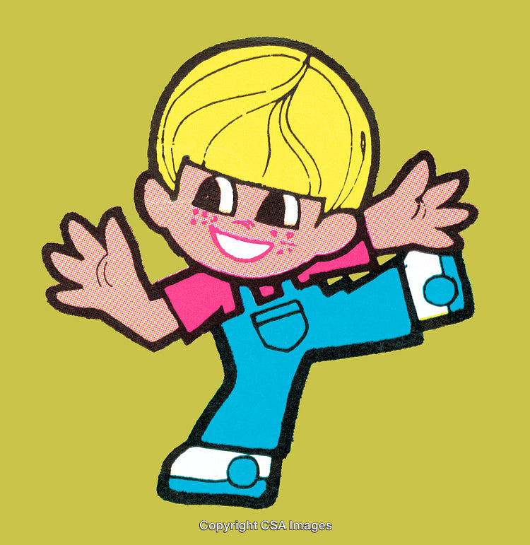 Colorful Cartoon Character with Cheerful Expression and Playful Pose on Green Background