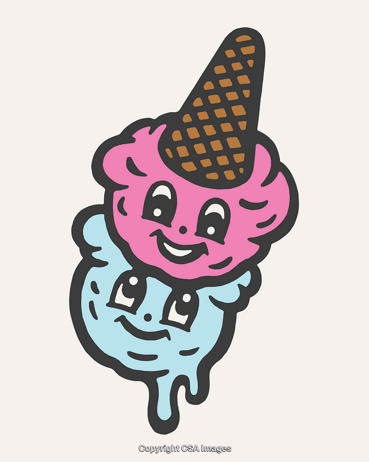 Happy Dual-Scoop Ice Cream Cartoon With Pink and Blue Colors