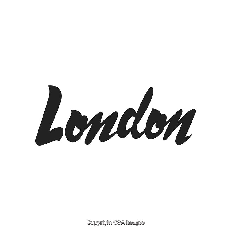 Stylized Black Calligraphic 'London' Text on a White Background