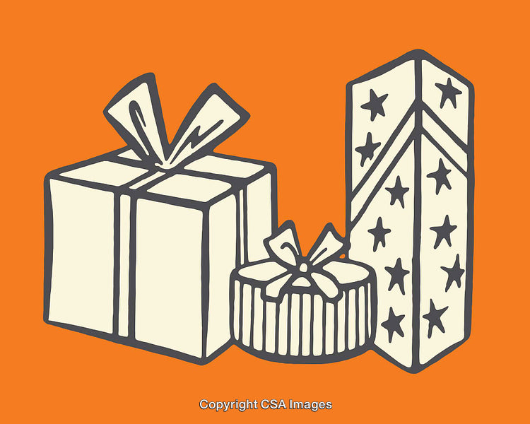 Hand-Drawn Line Art of Gift Boxes on an Orange Background