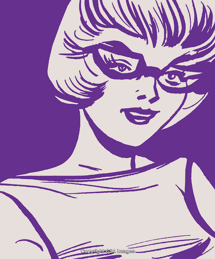 Retro Style Illustration of Woman With Glasses in Purple Colors