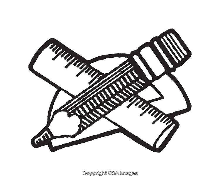Monochrome Line Art Illustration Featuring Geometric Stationery Tools