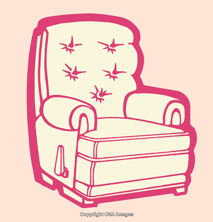 Retro Pink Armchair Line Art Illustration Against Soft Background