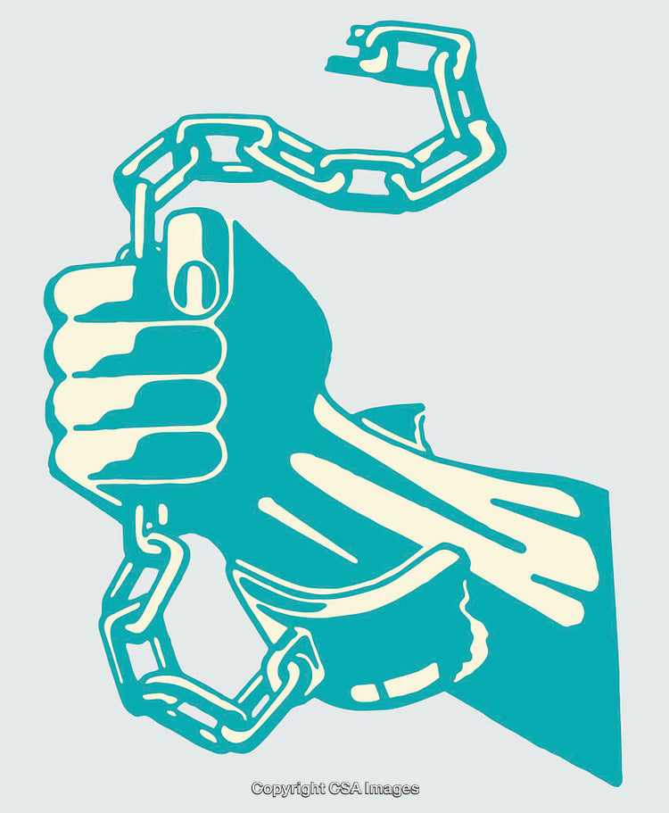 Symbolic Illustration of Breaking Free From Chains in Color Line Art