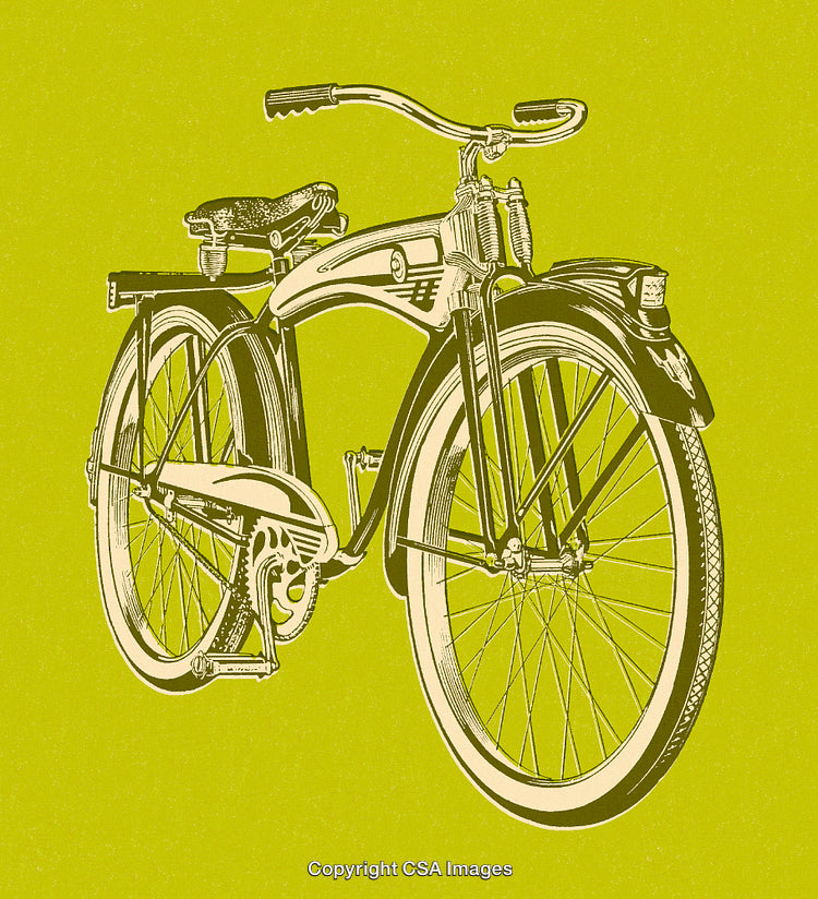 Vintage Bicycle Illustration in a Retro Style on a Yellow Green Background