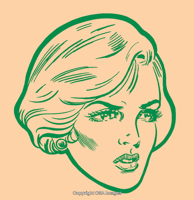 Retro Style Line Art Portrait of a Woman on Vibrant Background