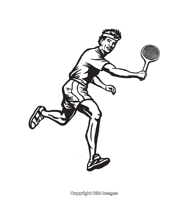Black and White Sketch of a Tennis Player in Action