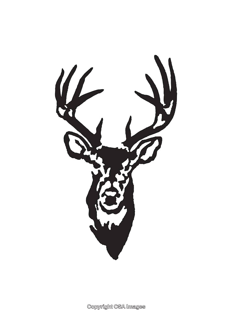Black and White Stylized Deer Head Illustration on White Background
