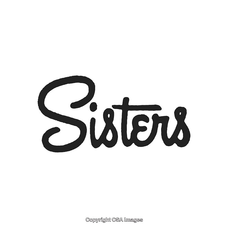 Artistic Handwritten 'Sisters' Phrase in Black on White Background
