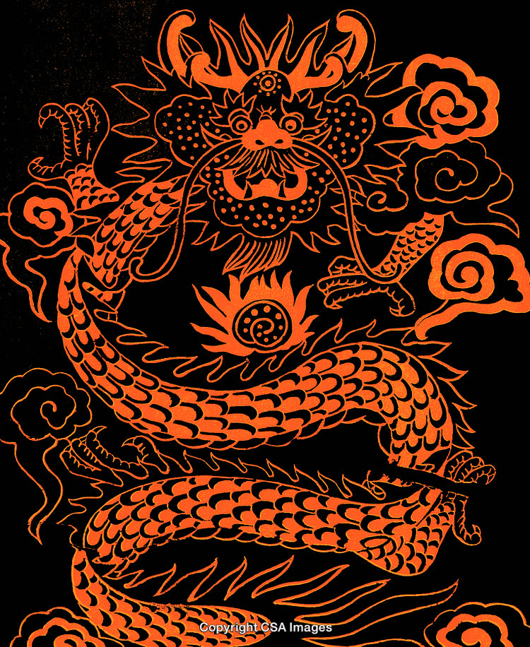 Vivid Illustration of a Traditional Chinese Dragon in Fiery Tones
