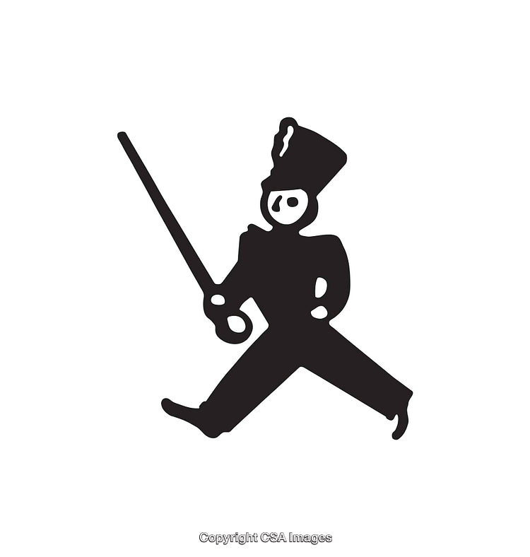 Black and White Silhouette of Marching Soldier with Sword
