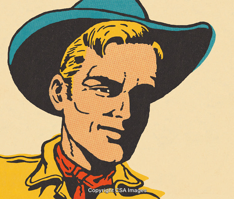 Colorful Comic Style Portrait of a Cowboy Wearing a Hat and Bandana