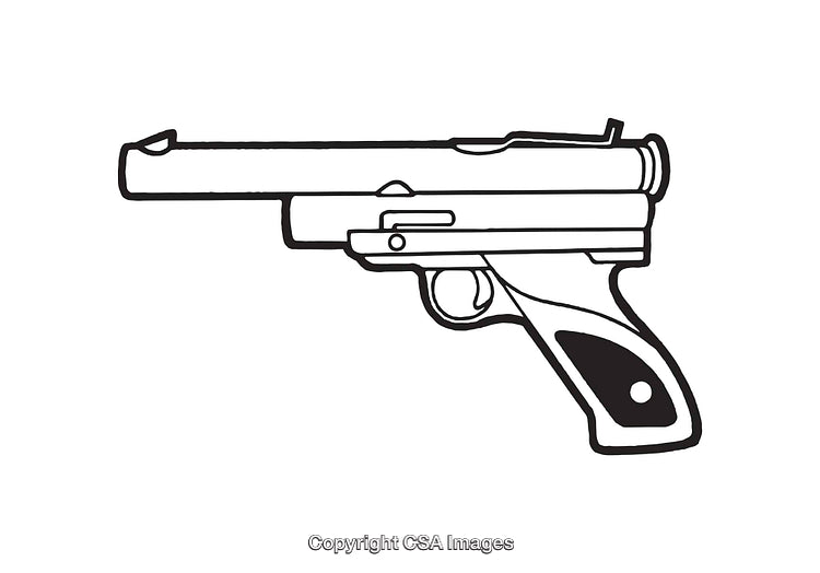 Black and White Line Art of a Handgun Illustration