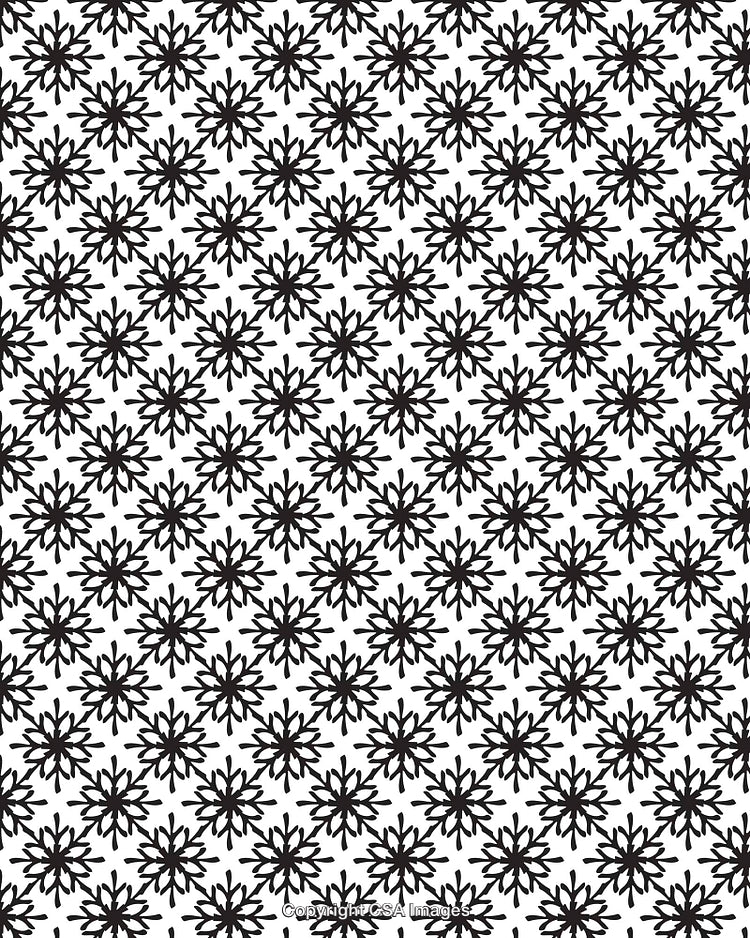 Black and White Floral Pattern in Repeating Symmetrical Design
