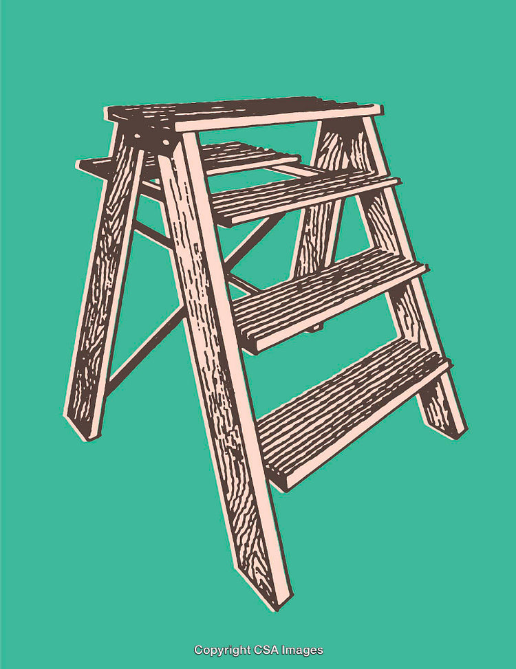 Hand-Drawn Wooden Ladder Illustration on Solid Green Background