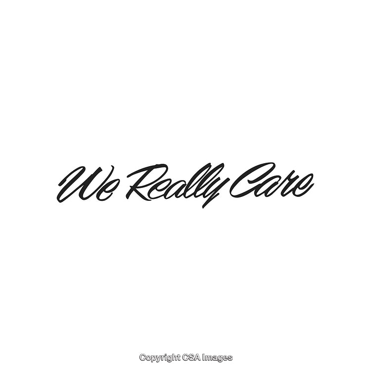Elegant Script Text Reading 'We Really Care' on a White Background
