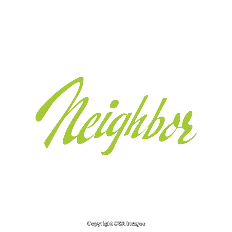 Green Elegant Typography of the Word 'Neighbor' on White Background