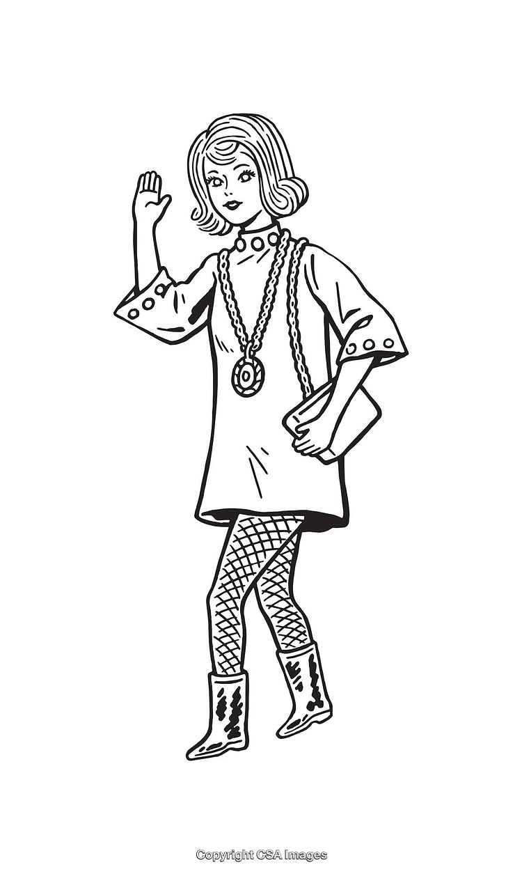 Retro Line Art of Stylish Woman with Iconic 1960s Fashion