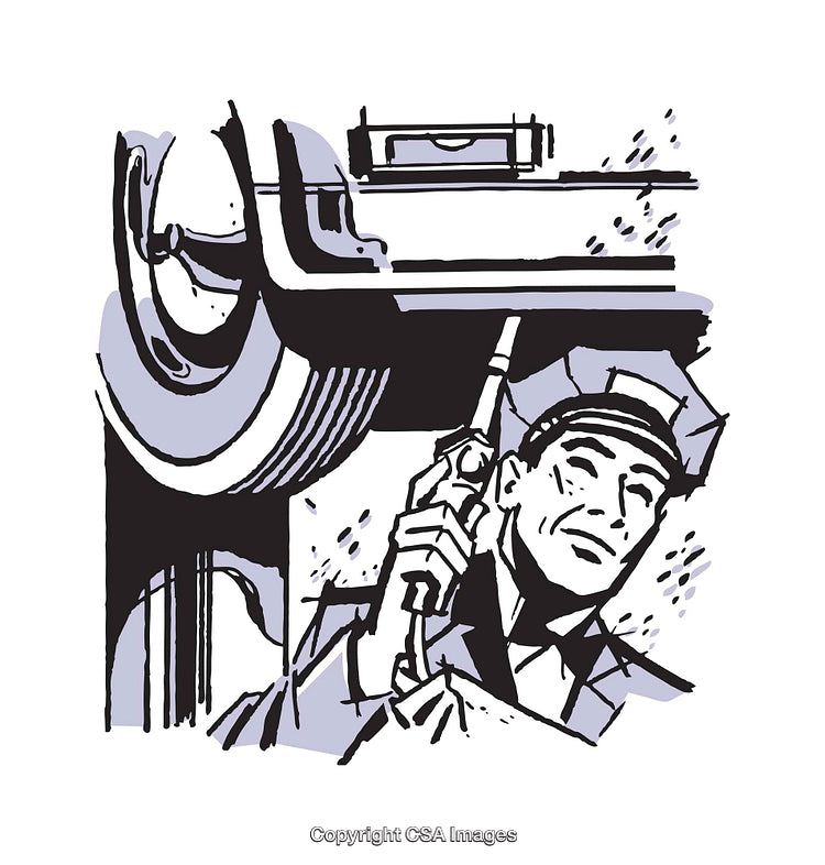 Vintage Style Illustration of Officer Inspecting with Gun