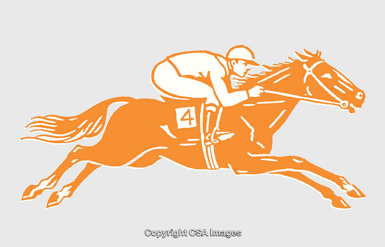 Stylized Line Art Illustration of a Horse Racing Scene