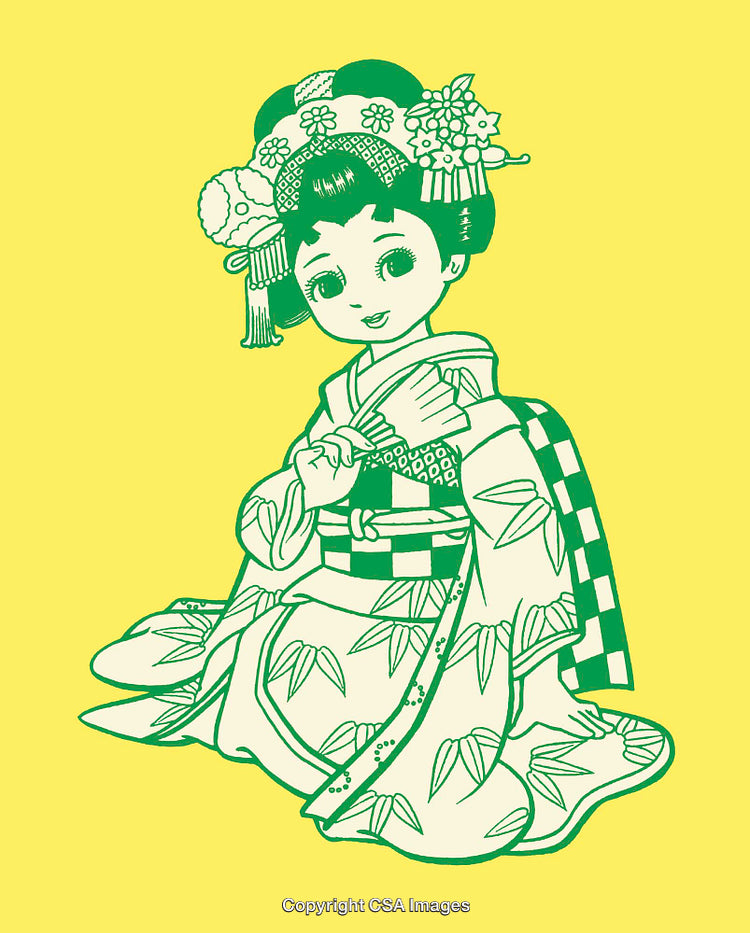 Colorful Artistic Illustration of a Geisha in Traditional Attire
