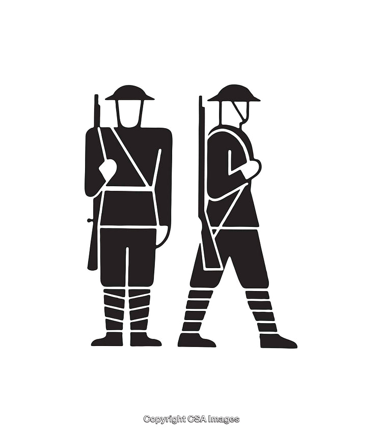 Black and White Icon of Soldier Silhouettes with Military Gear