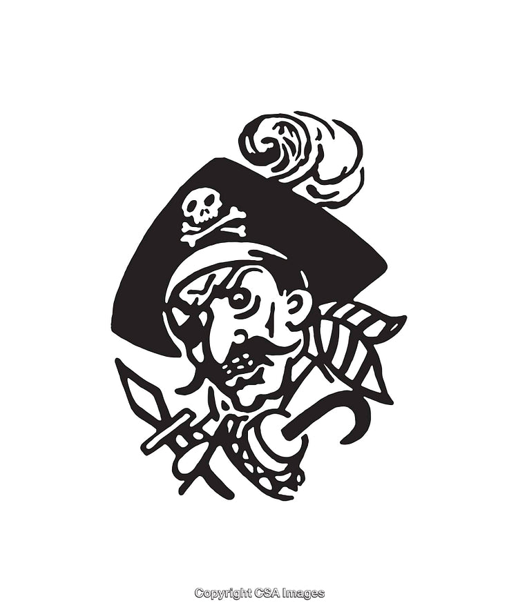 Black and White Line Art of a Vintage Pirate Character