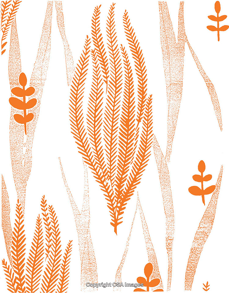 Abstract Hand-Drawn Botanical Pattern in Vibrant Orange Tones