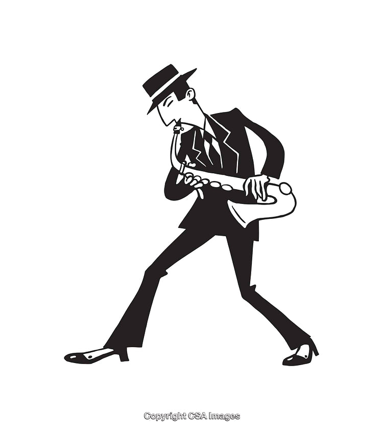 Stylish Musician Playing Saxophone in Expressive Line Art Illustration